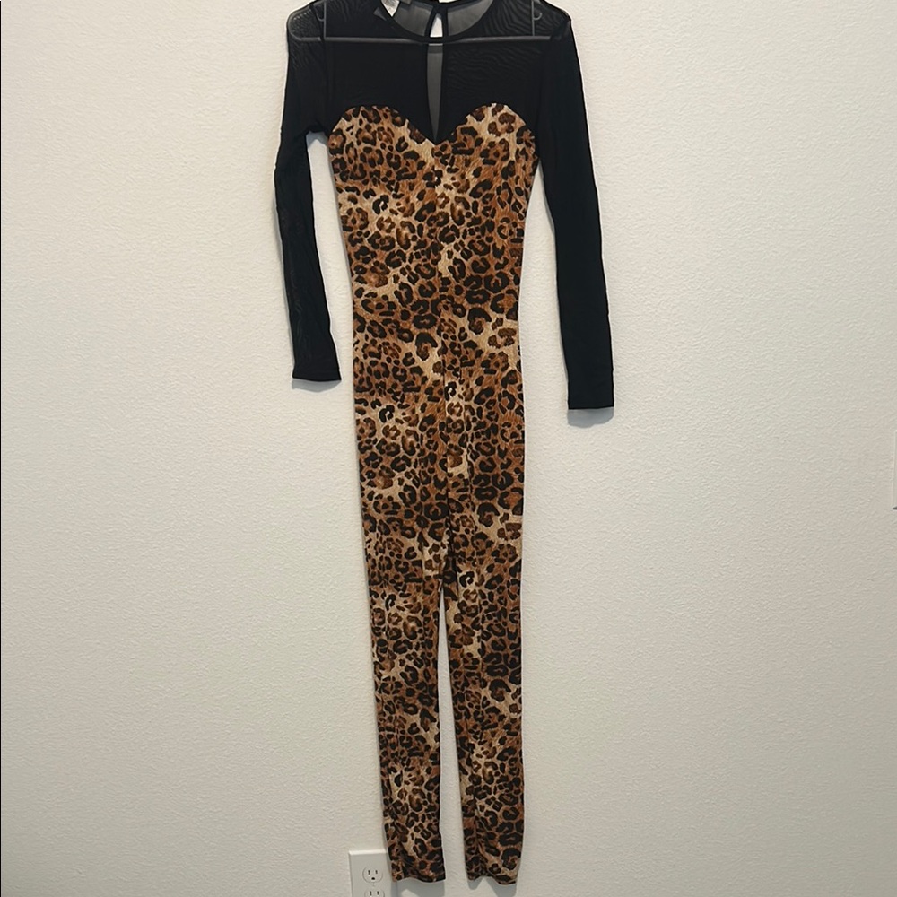 Leopard Print Jumpsuit with Black Sleeves